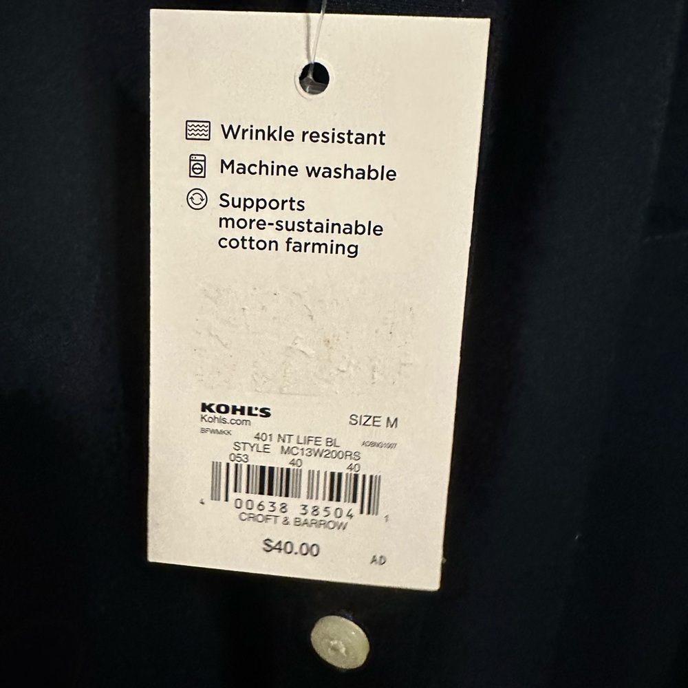 Men's Croft and Barrow Navy Button-Down Shirt - Picture 6 of 8
